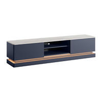 TV-MÖBEL mit 2 Schubladen & 2 Ablagefächer + LED-Beleuchtung - MDF - Blau & Marmor-Optik Weiß - DEVIKA - Blau, Holz (190/44/40cm) - Vente-Unique