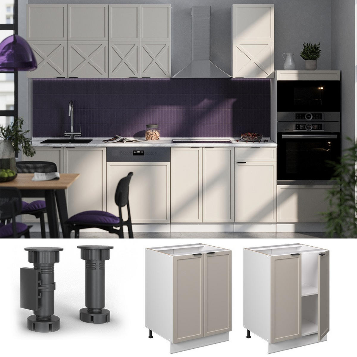 KÜCHENUNTERSCHRANK Fame-Line GrauBeige 60 cm , AP Anthrazit - Weiß/Grau, Holzwerkstoff (60/82/60cm) - Vicco