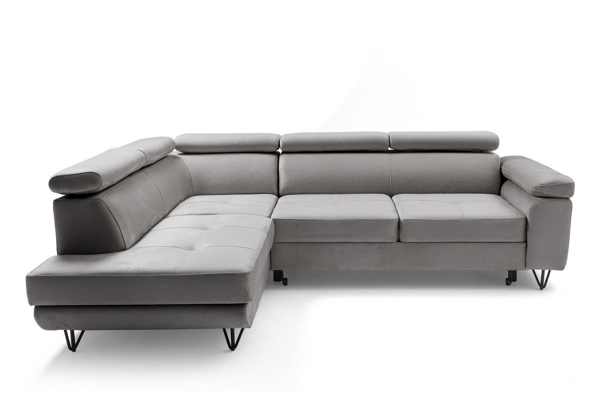 ECKSOFA JUNIOR L Links mit Schlaffunktion 194x128 Velours Hellgrau - Hellgrau/Schwarz, Holz/Textil (249/184cm) - Muffo