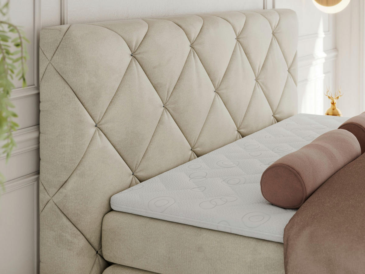 BOXBETT RITA 160/200 - Beige Velvet - H3 - Beige, Holz/Textil (160/200cm)