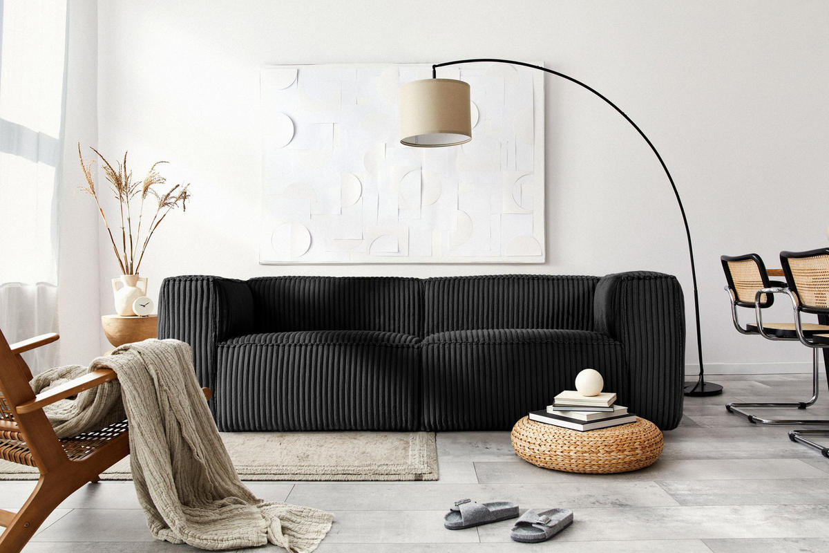 3-SITZER-SOFA FEROX Modern, Cord-Stoff, schwarz - Schwarz, Textil (246/73/96cm) - KONSIMO®
