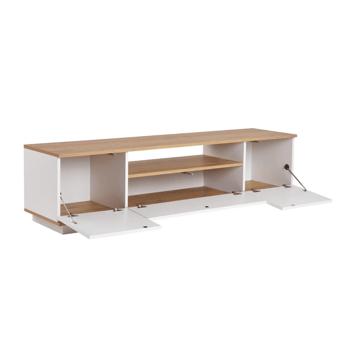 TV furniture with 3 folding doors and 1 niche, L180 cm - Weiß, Holzwerkstoff (44.5/44.6/180cm) - Calicosy