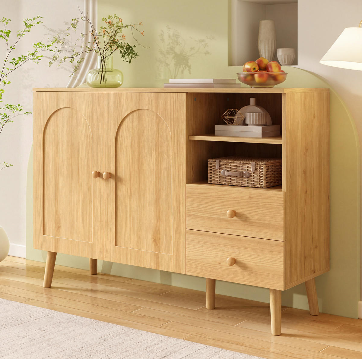 SIDEBOARD 118/35/82 cm Natur aus MDF und Holzwerkstoff mit Türen und Schubladen - Naturfarben, Holzwerkstoff (118/82/35cm) - OKWISH