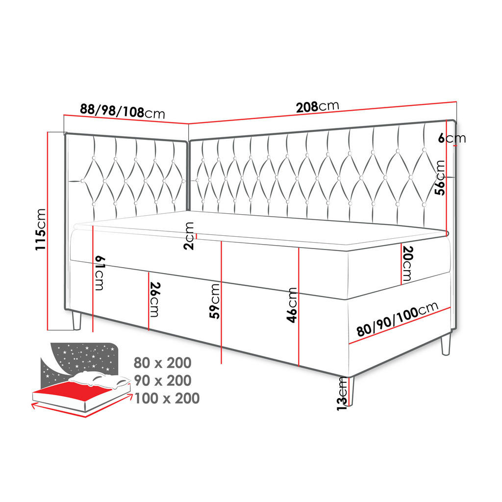 Thumbnail - Mirjan24 Boxbett, Weiß, Creme, Holz, H3, 90x200 cm, Schlafzimmer, Betten, Boxspringbetten