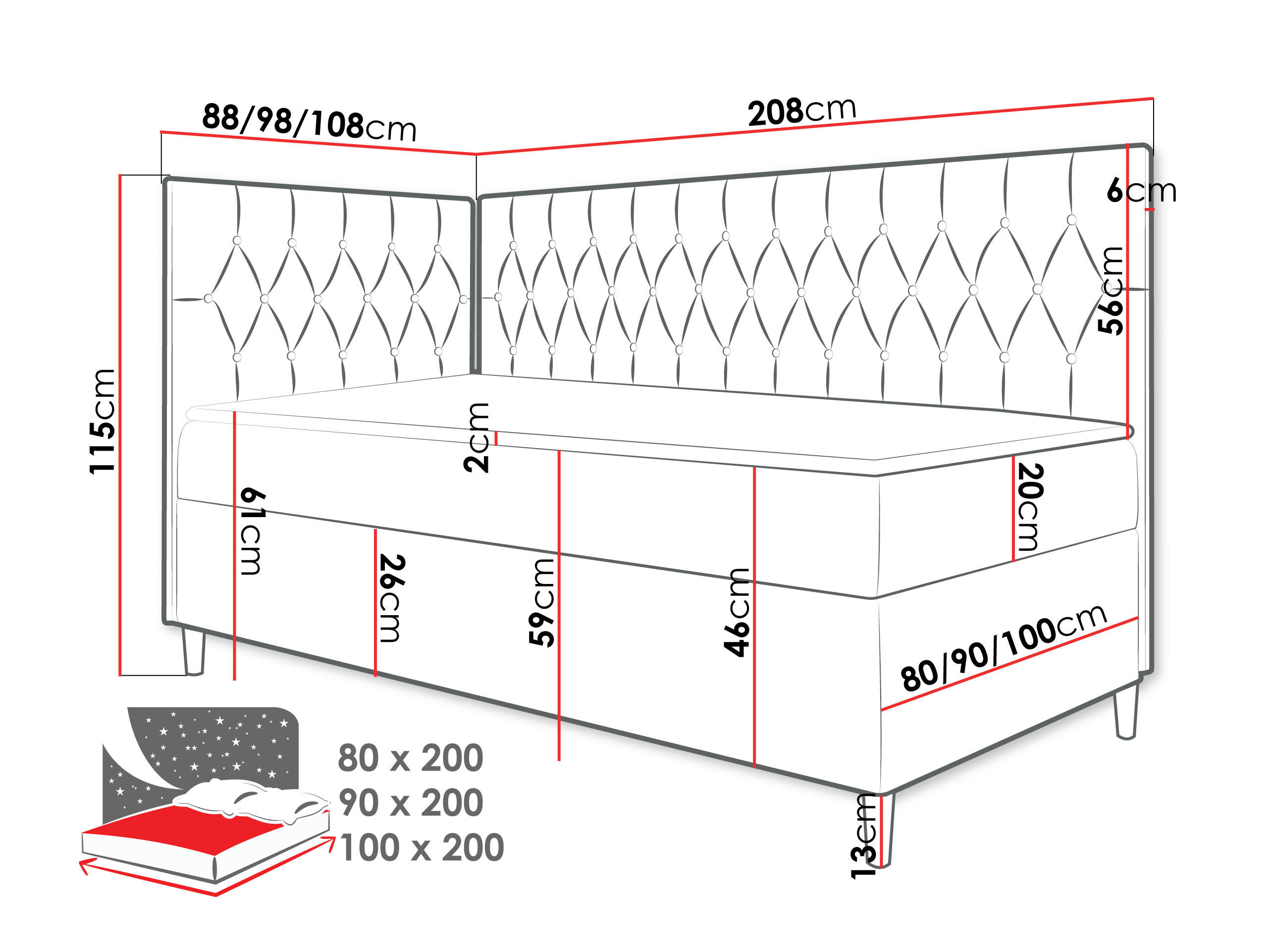 Thumbnail - Mirjan24 Boxbett, Weiß, Grau, Holz, H3, 90x200 cm, Schlafzimmer, Betten, Boxspringbetten