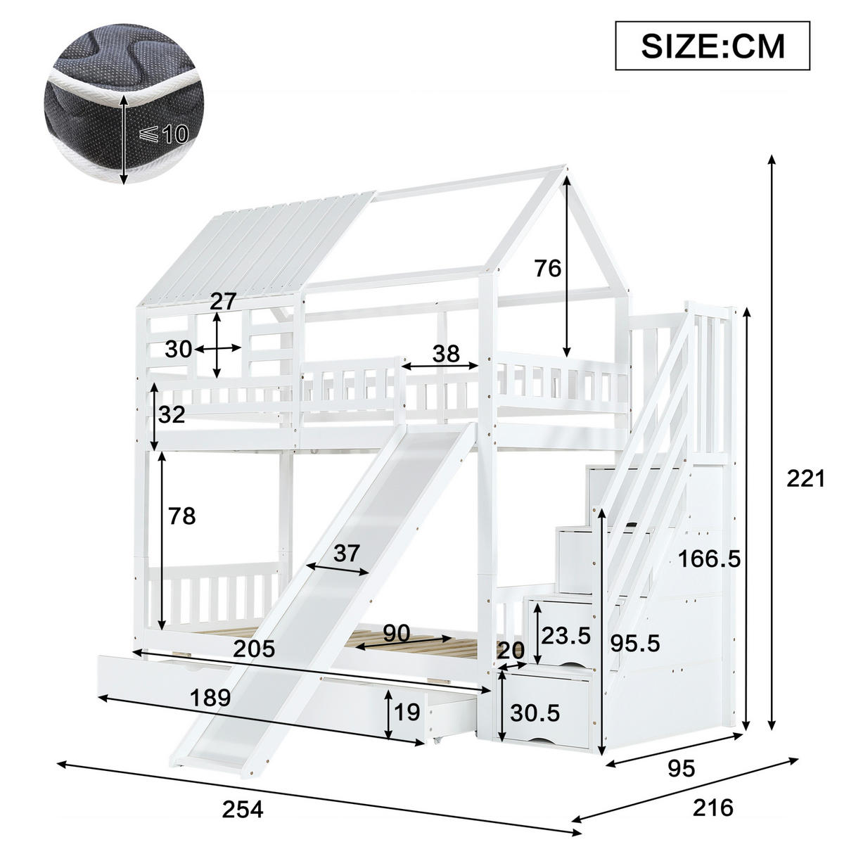 ETAGENBETT 90/200 cm in Weiß mit Treppe, Rutsche und Stauraum - Weiß, Holzwerkstoff (90/200cm) - OKMYHOME