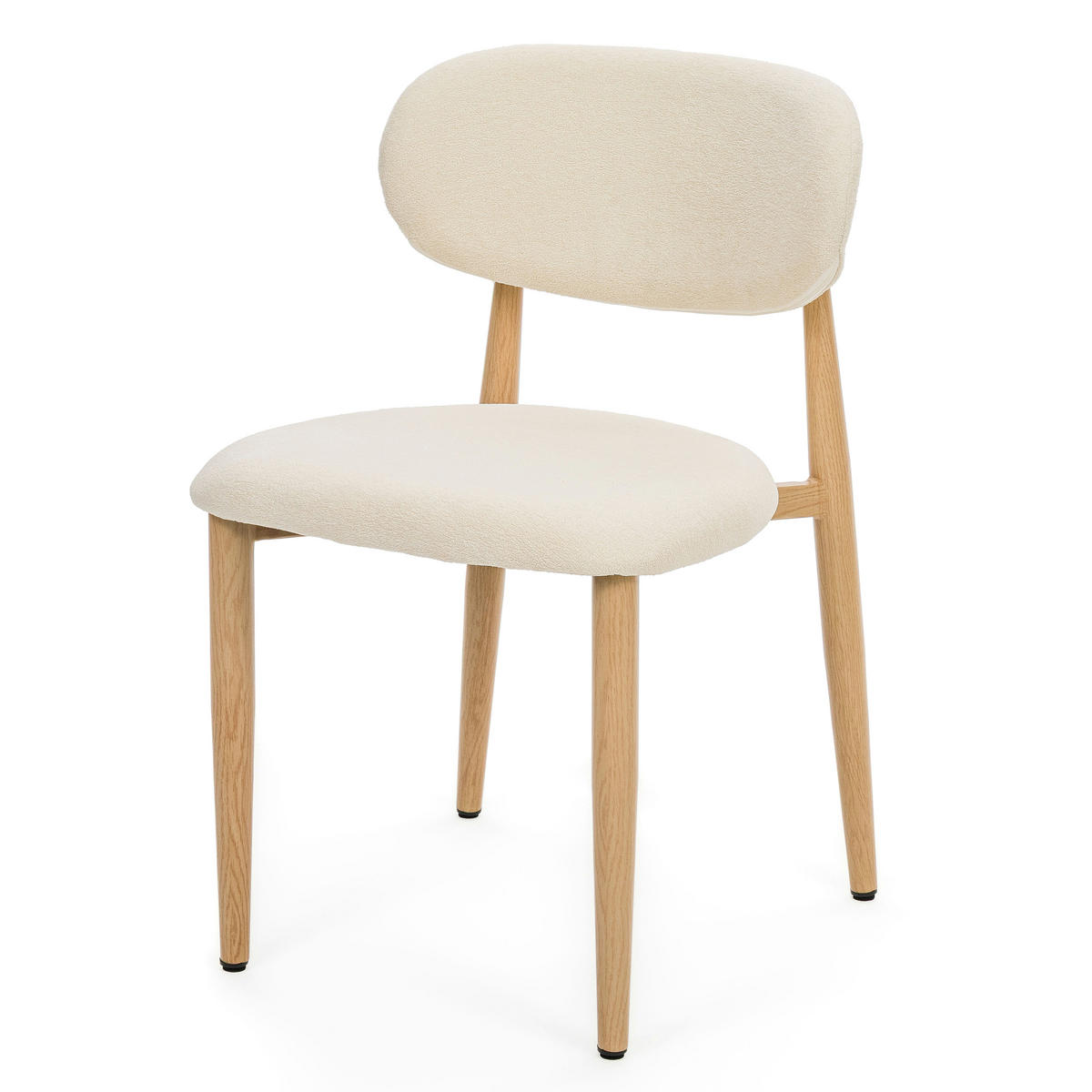 STUHL ALMO gepolstert Beine in Holzoptik - creme - Boucle - Eichefarben/Creme, Textil/Metall (47/77/54cm) - NEW HOME