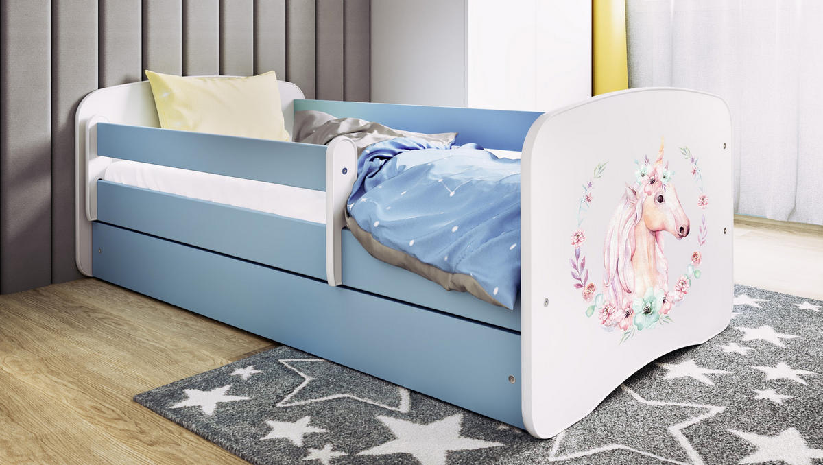 KINDERBETT Pferd mit Schublade 140/70 80/61/144 - Blau, Holzwerkstoff (70/140cm) - RAUMHIRSCH FURNITURE