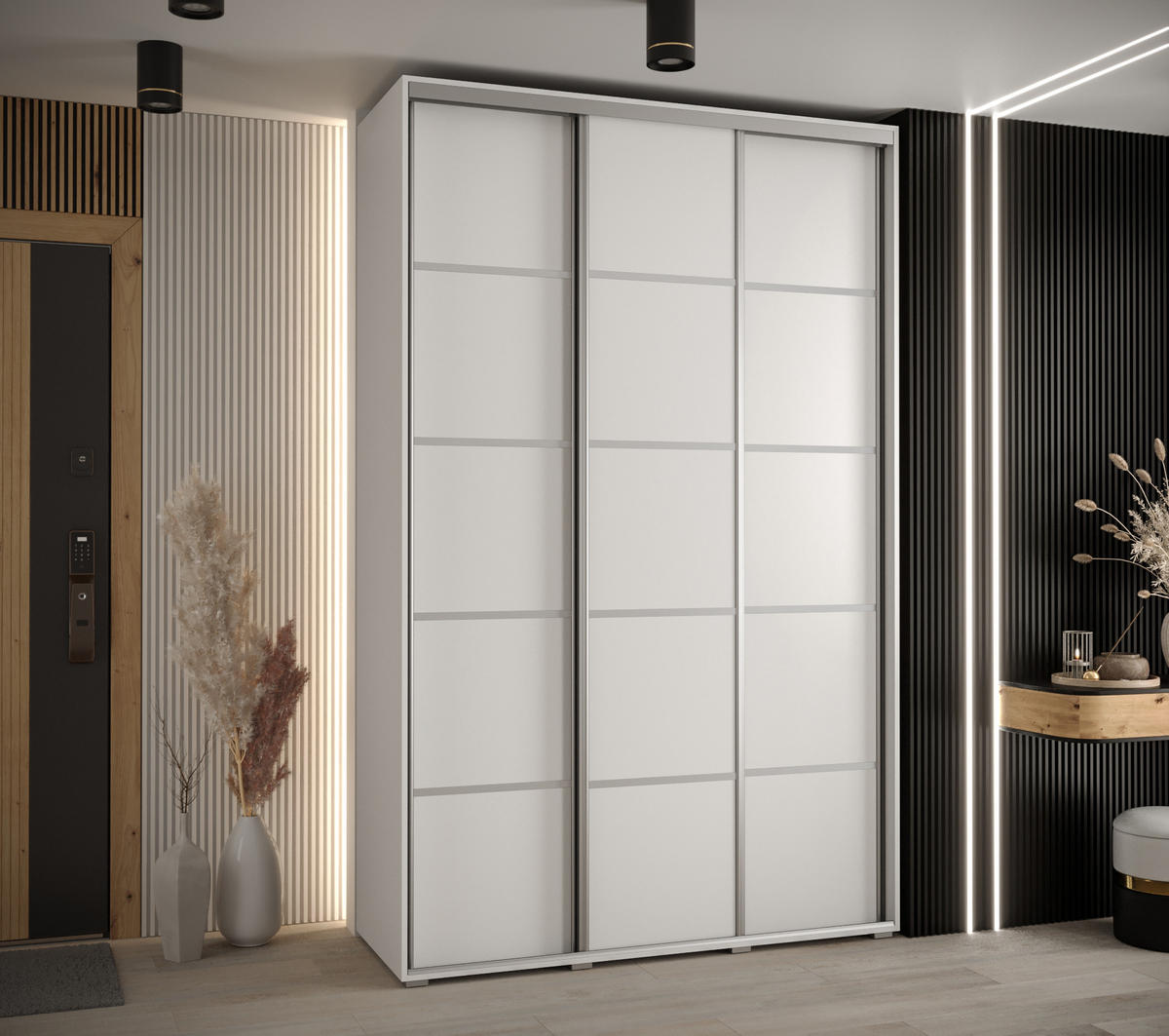 SCHWEBETÜRENSCHRANK 235,2/150/60 3-türig - Silberfarben/Weiß, Holz/Metall (150/235/60cm) - Abiks Möbel