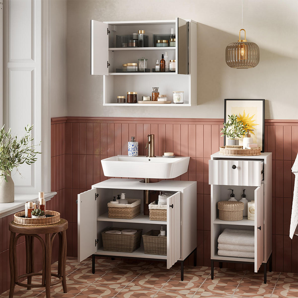 MIDISCHRANK Eliza Weiß Riffel 40 x 87 cm - Weiß, Holzwerkstoff (40/87/35cm) - Vicco