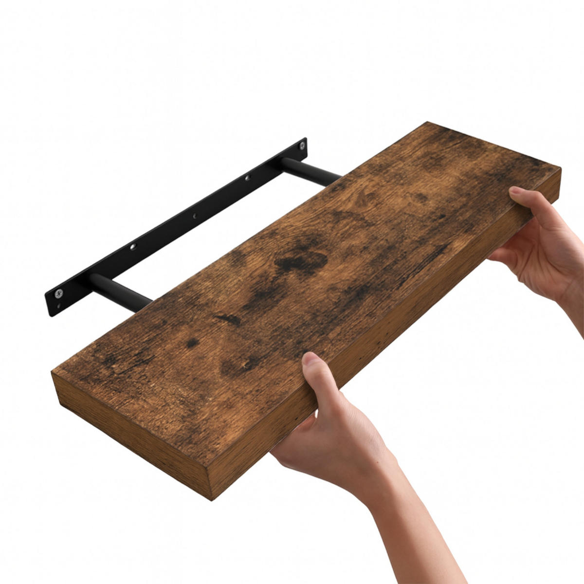 WANDREGAL Holzoptik Dunkelbraun 2er Set 60x20x4 cm - Dunkelbraun, Holzwerkstoff/Metall (60/3.8/20cm) - Begryf