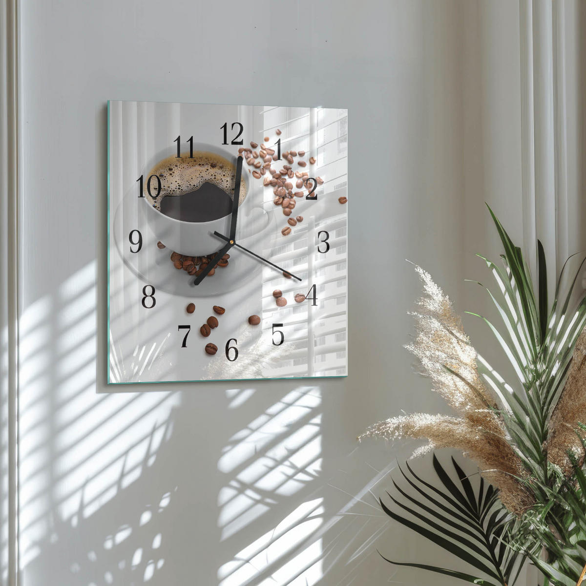 WANDUHR 30x30 cm - Kaffee - Weiß, Glas (30/30/0.4cm) - TULUP