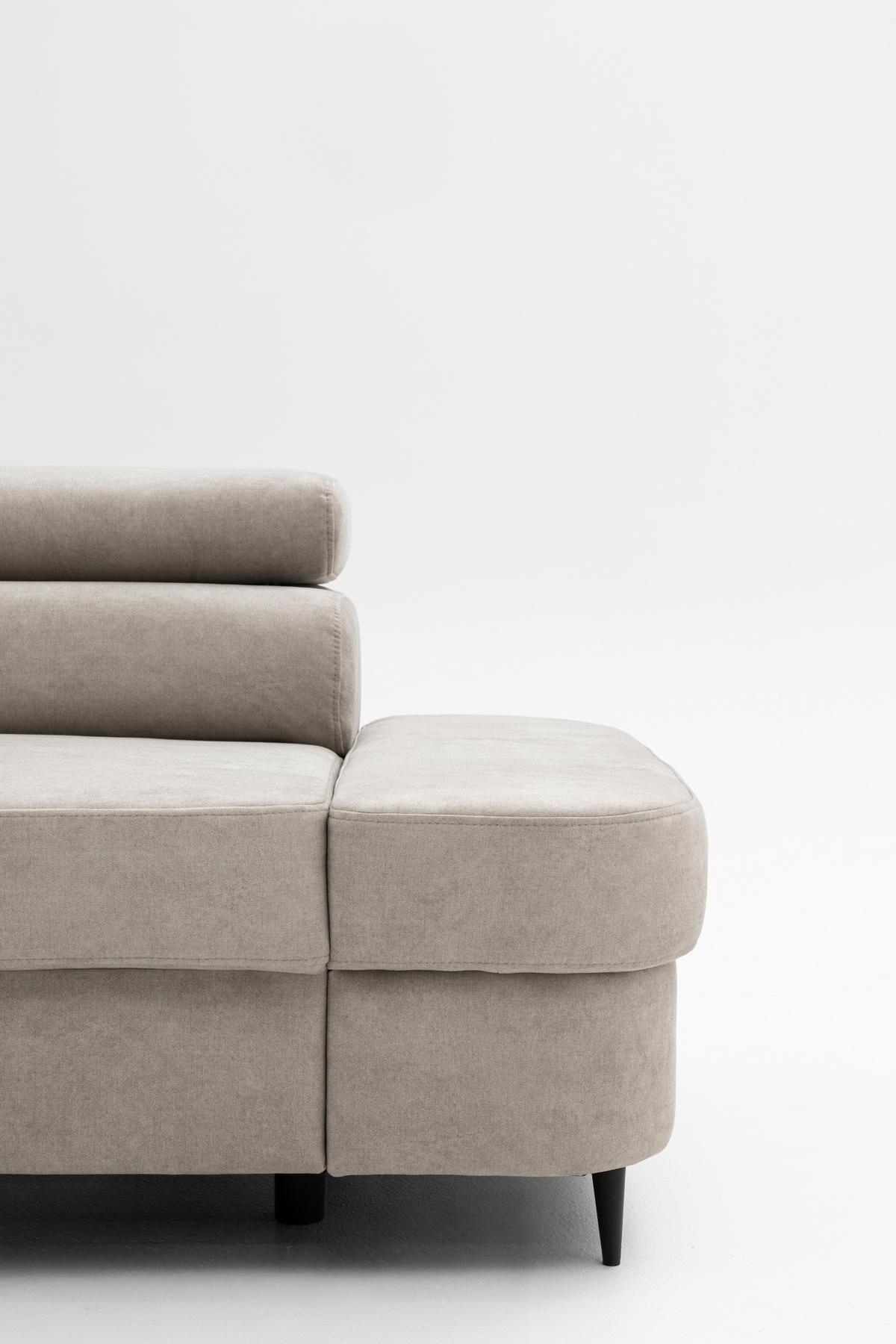 ECKSOFA PRIAM XXL L-Form Links mit Schlaffunktion 125x265 Velours Creme - Creme/Schwarz, Holz/Textil (203/420cm) - Muffo