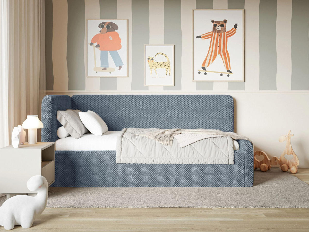 JUGENDBETT Fanko Plüsch Blau 90x200 cm - Blau/Schwarz, Kunststoff/Textil (90/200cm) - Selsey