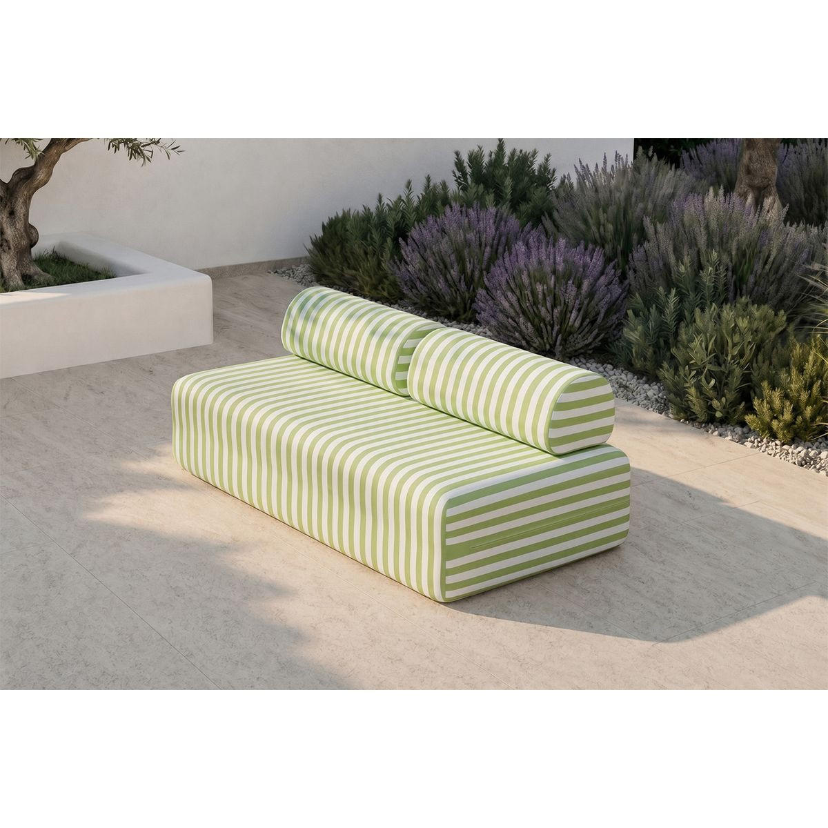 2-3-SITZER-GARTENSOFA mit Streifen in Weiß und Anisgrün - Hellgrün, Textil (95/70.5/190cm)
