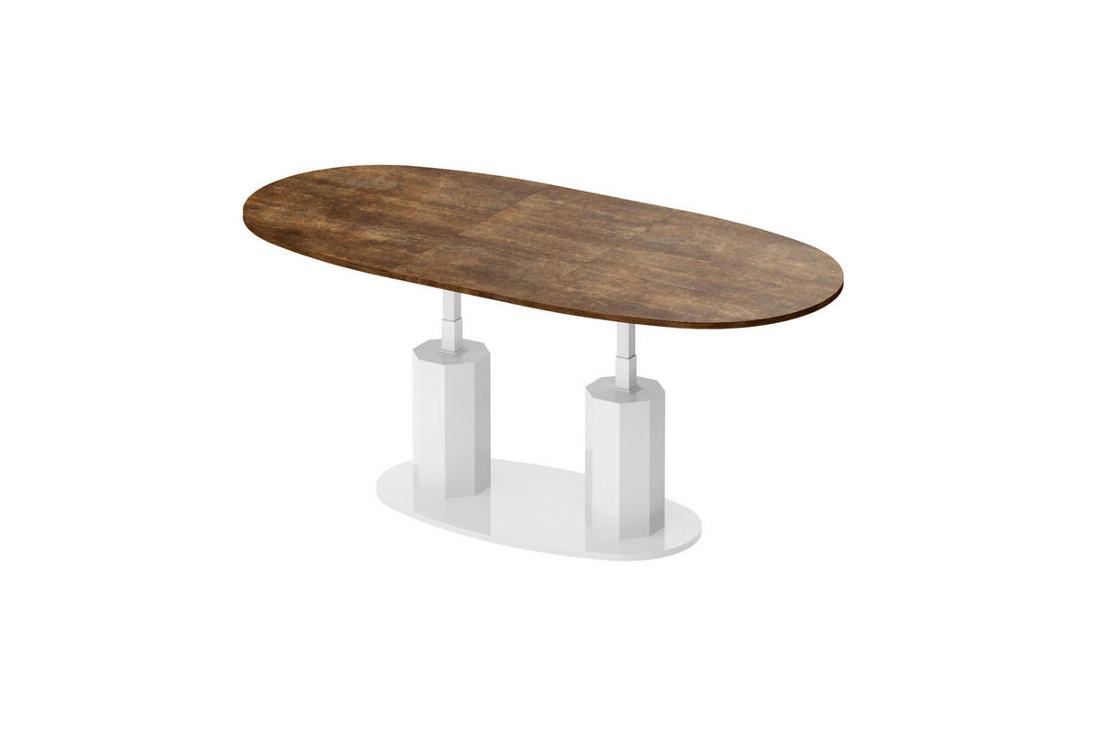 COUCHTISCH Rostoptik matt Weiß Hochglanz oval ausziehbar höhenverstellbar - Rotbraun/Weiß Hochglanz, Holzwerkstoff (80/130/54cm) - designimpex