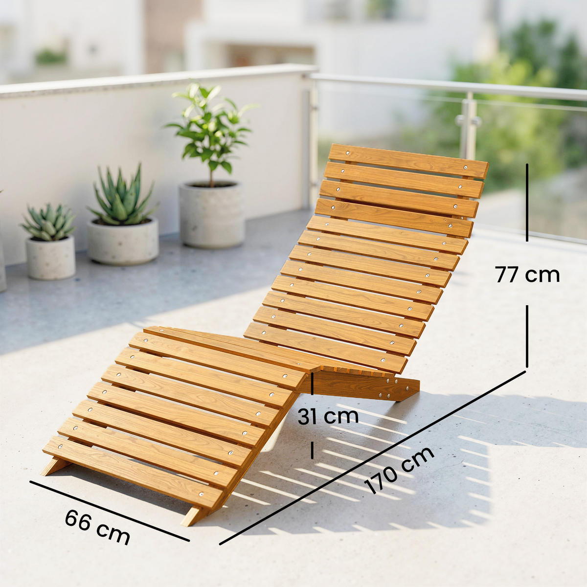 SONNENLIEGE aus Massivholz in Braun, verstellbare Gartenliege für Terrasse und Balkon, 66 x 170 x 77 cm - Teakfarben, Holz (66/77/170cm)