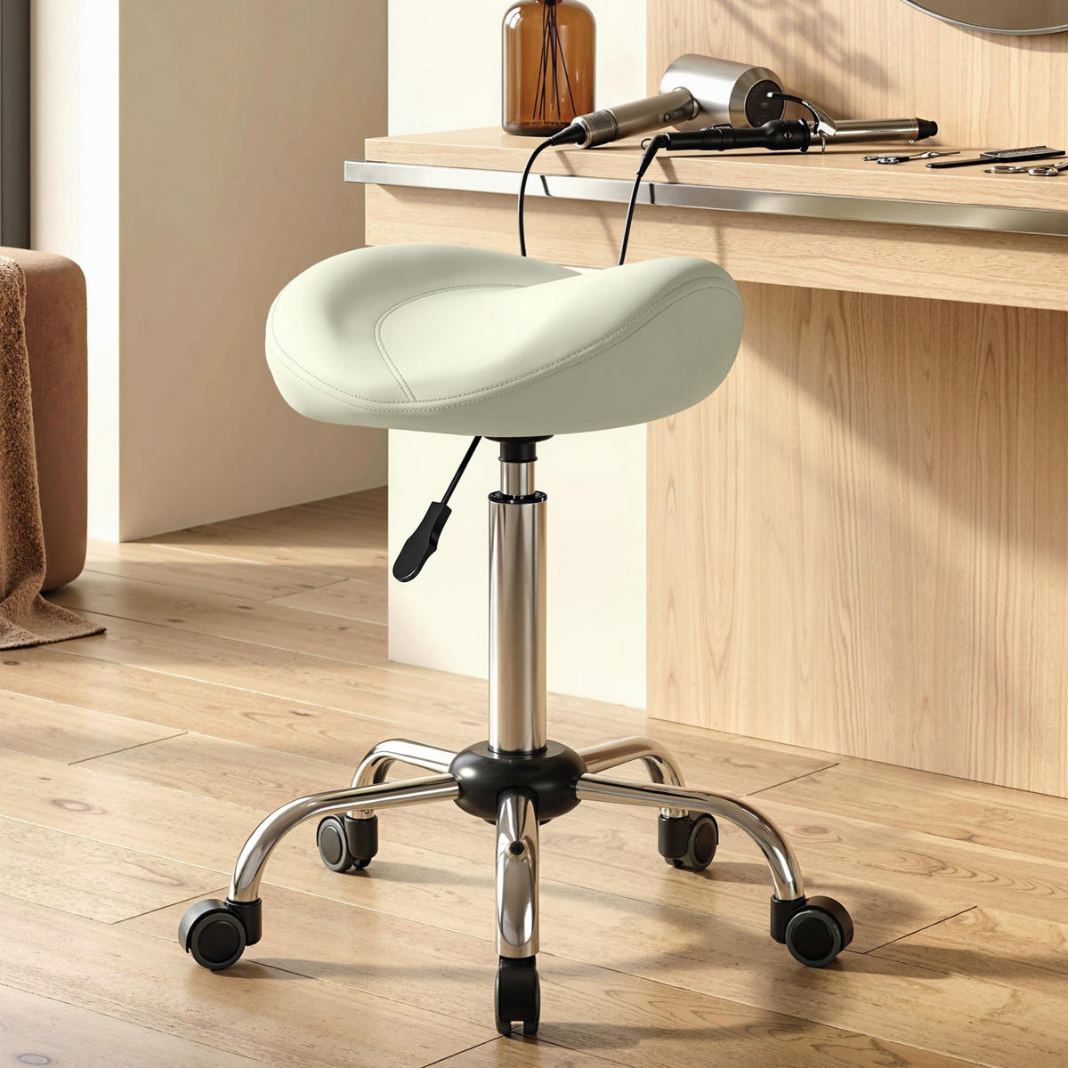 ROLLHOCKER Höhenverstellbar Creme 48.0/48.0/71.0 cm - Creme, Kunststoff (48/71/48cm)