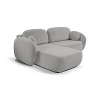 ECKSOFA AMICO L-S Hellgrau Geflochtener Stoff mit Schlaffunktion - Hellgrau, Holz (248/174cm) - MASSENO