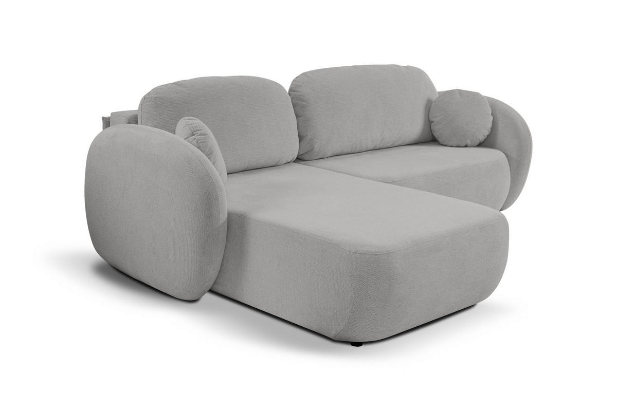 ECKSOFA AMICO L-S Hellgrau Geflochtener Stoff mit Schlaffunktion - Hellgrau, Holz (248/174cm) - MASSENO