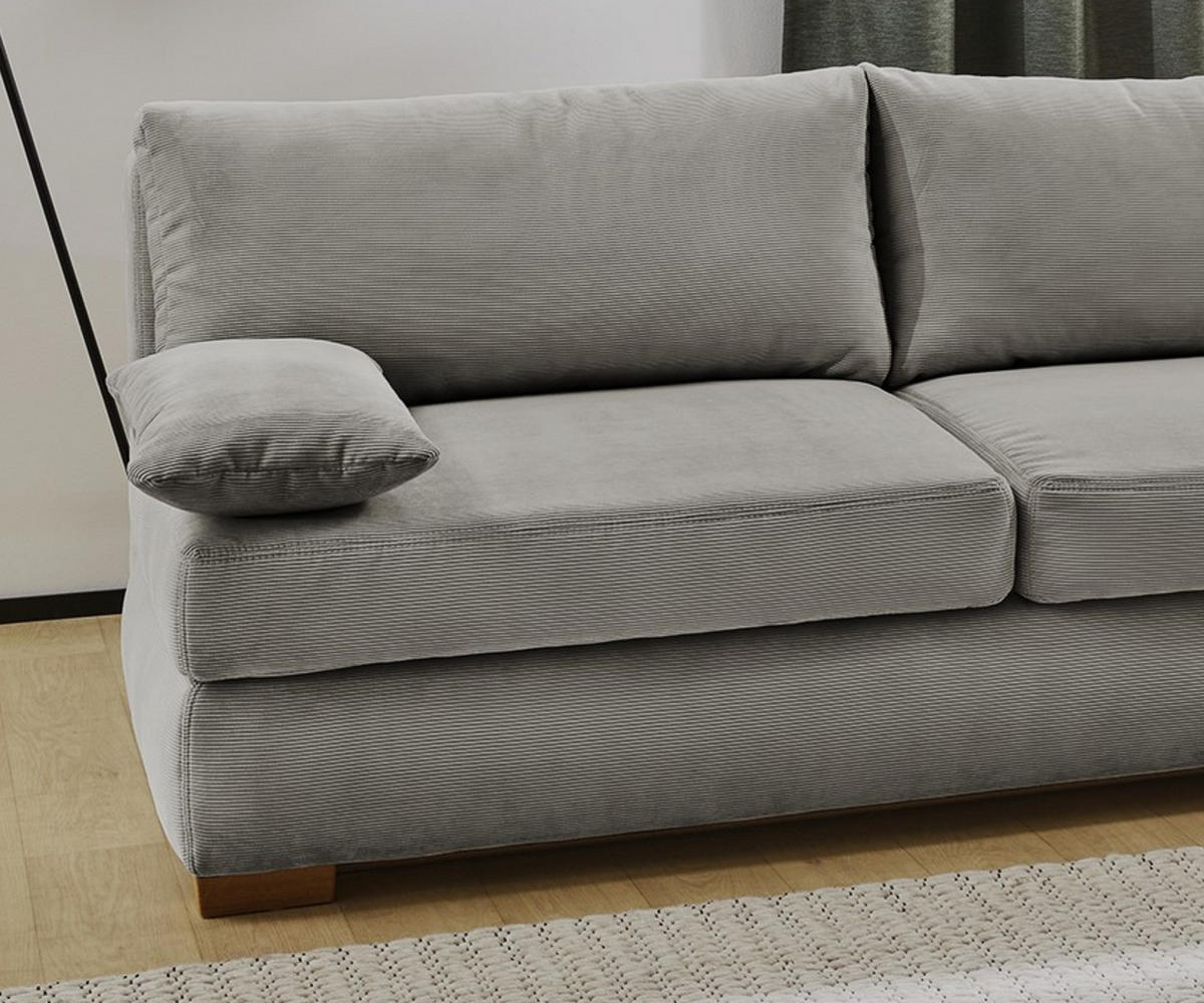 DAUER-SCHLAFSOFA Federkern Topper Bettkasten B201/T110/H88 cm, Liegefläche 160x200 cm, Feincord Hellgrau / 15152 - Wildeiche/Hellgrau, Holz/Textil (201/88/110cm) - luma-home