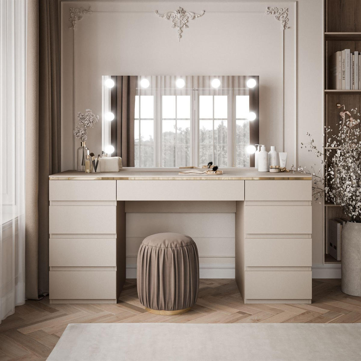 SCHMINKTISCH AURORA DOUBLE KASCHMIR mit Schubladen - Kaschmir, Holzwerkstoff (156.8/79.2/55cm) - Lookway