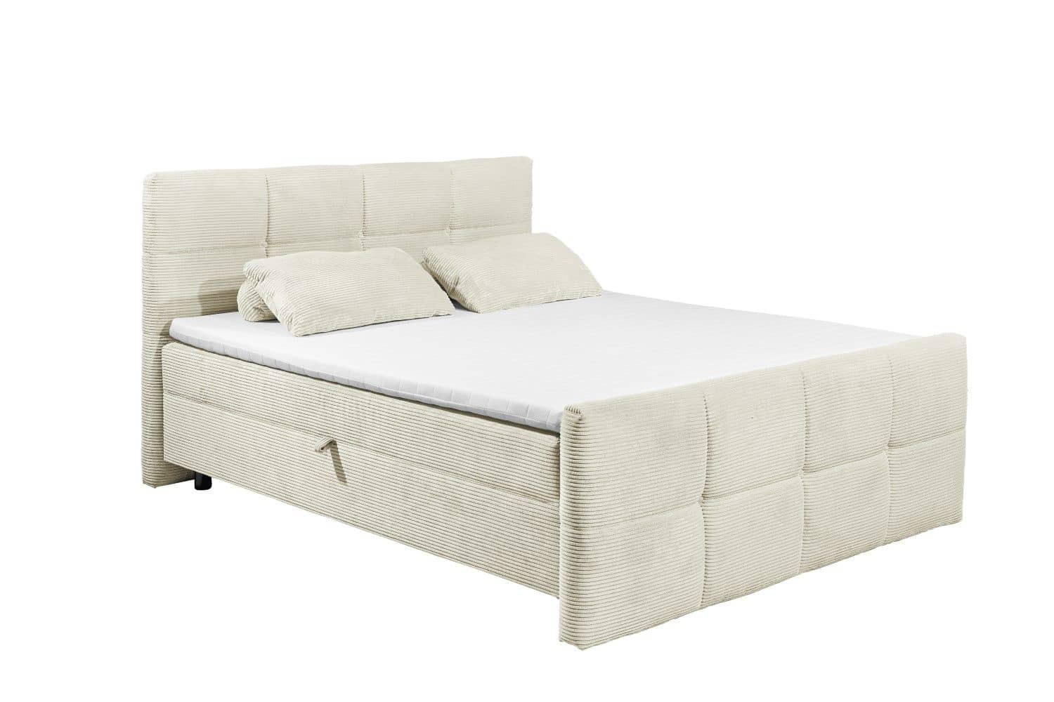 BOXBETT Breitcord, 7-Zonen-Tonnentaschen-Federkernmatratze, HR-30 Topper, Bettkasten - Beige/Creme, Holz/Kunststoff (180/200cm) - ed exciting design