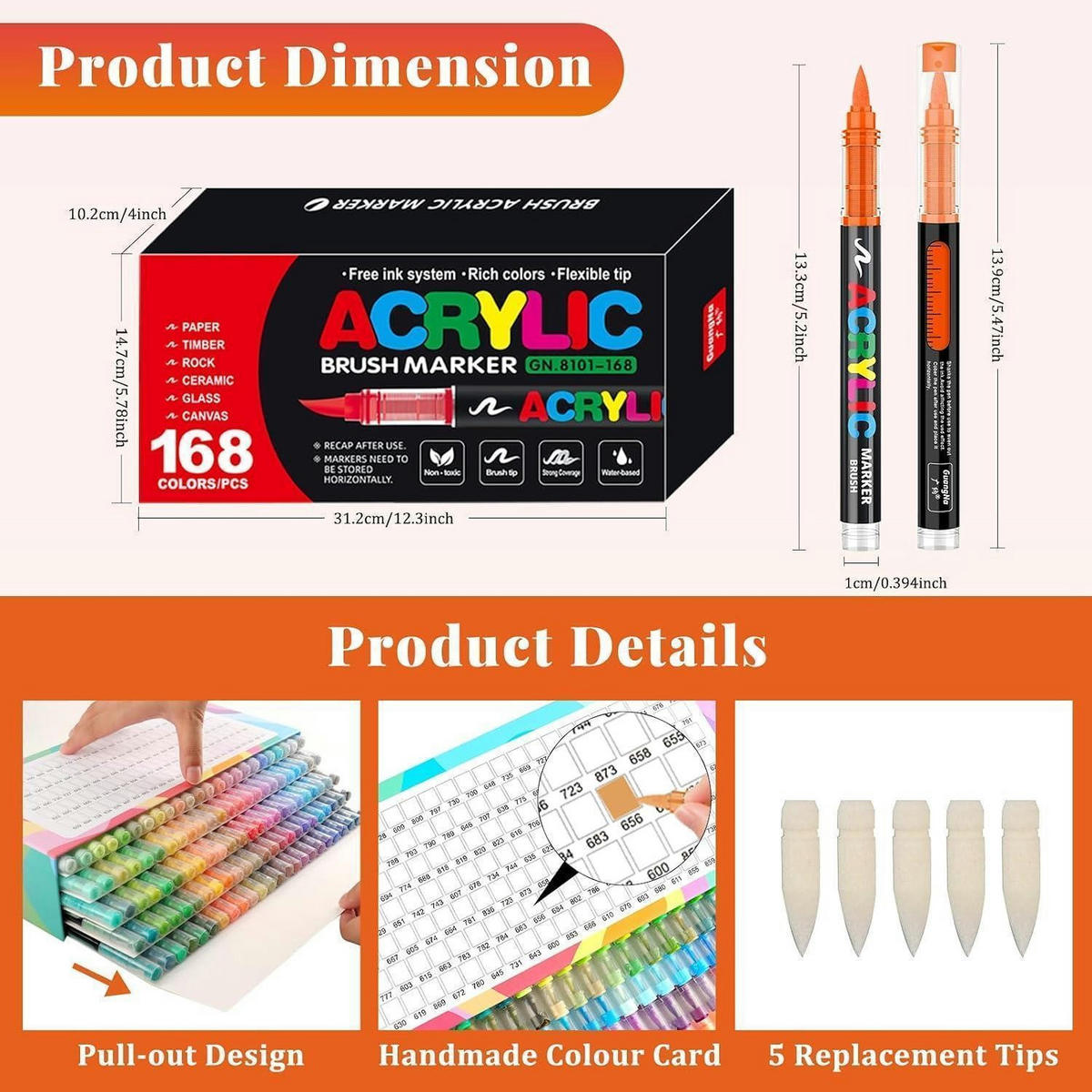 ACRYLSTIFTE Set 168 Farben Pinselspitze Wasserfest - Multicolor, Kunststoff (10.2/14.7/133cm)