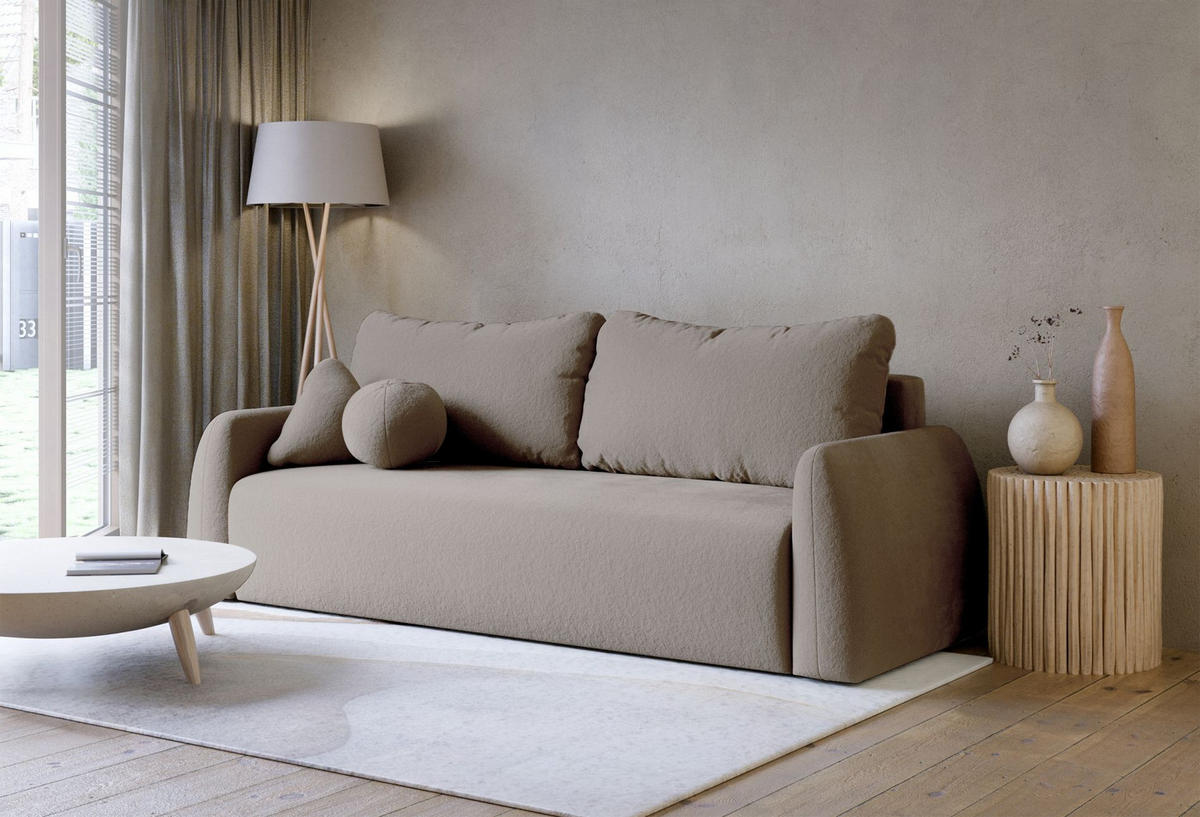 3-SITZER SOFA Nubelle Dunkelbeige Chenille-Bezug - Beige/Schwarz, Kunststoff/Textil (244/85/93cm) - Selsey