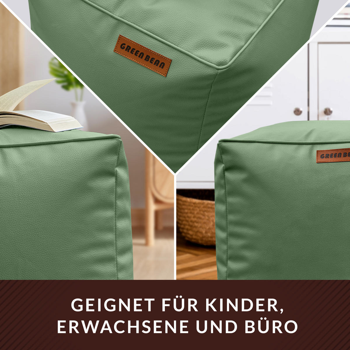 INDOOR HOCKER Cube eckig Kunstleder - Hellgrün, Textil (40/40/40cm) - Green Bean