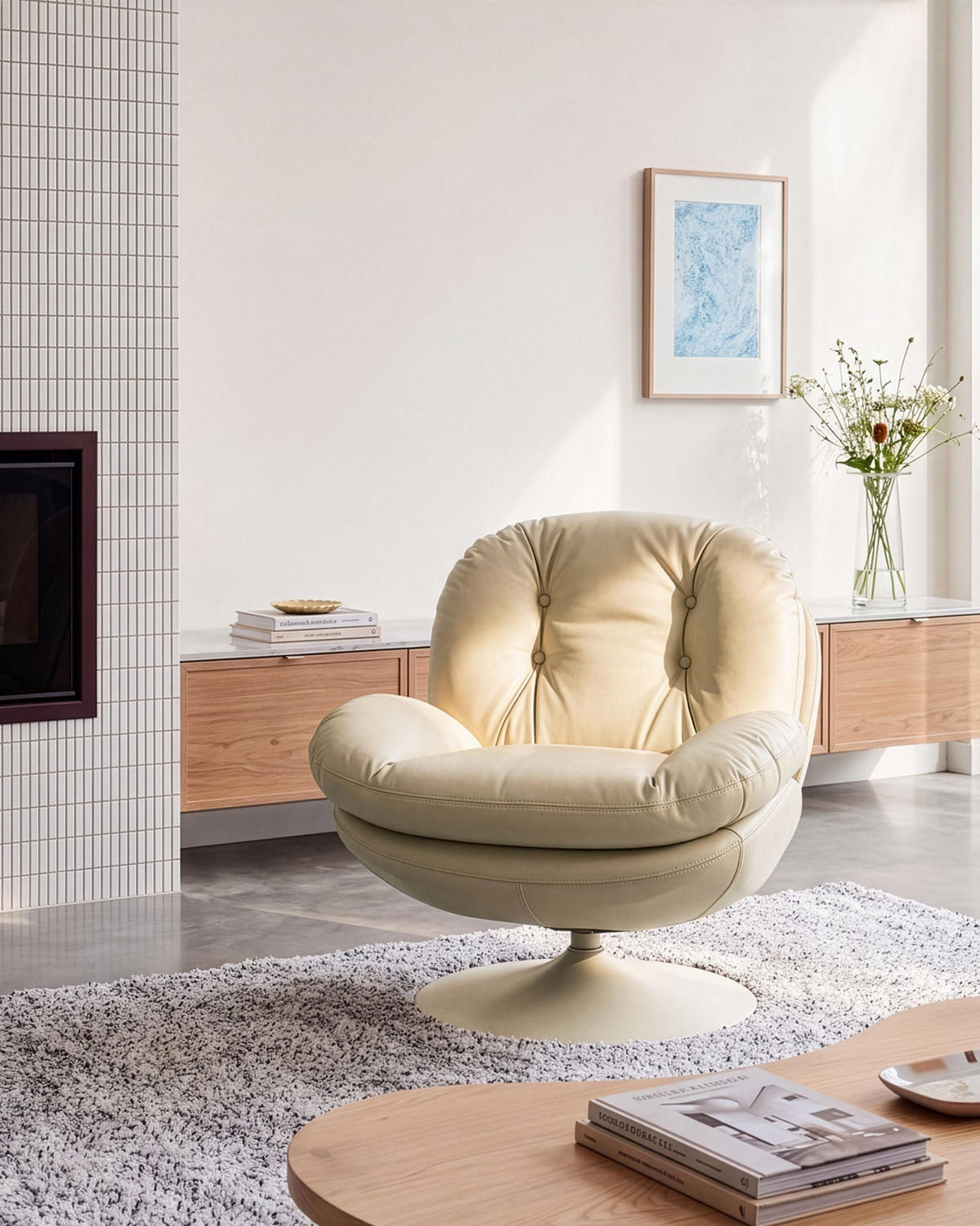DREHSESSEL Kunstleder Beige Nolvik - Beige, Textil/Metall (82/82/85cm) - Beliani