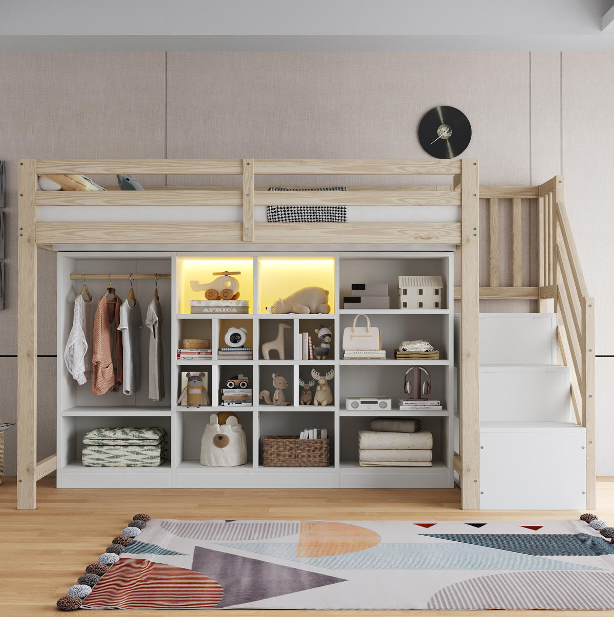 HOCHBETT 90/200 cm aus Holz mit Stauraum, LED-Beleuchtung, Holzfarbe - Naturfarben, Holz (90/200cm) - OKMYHOME