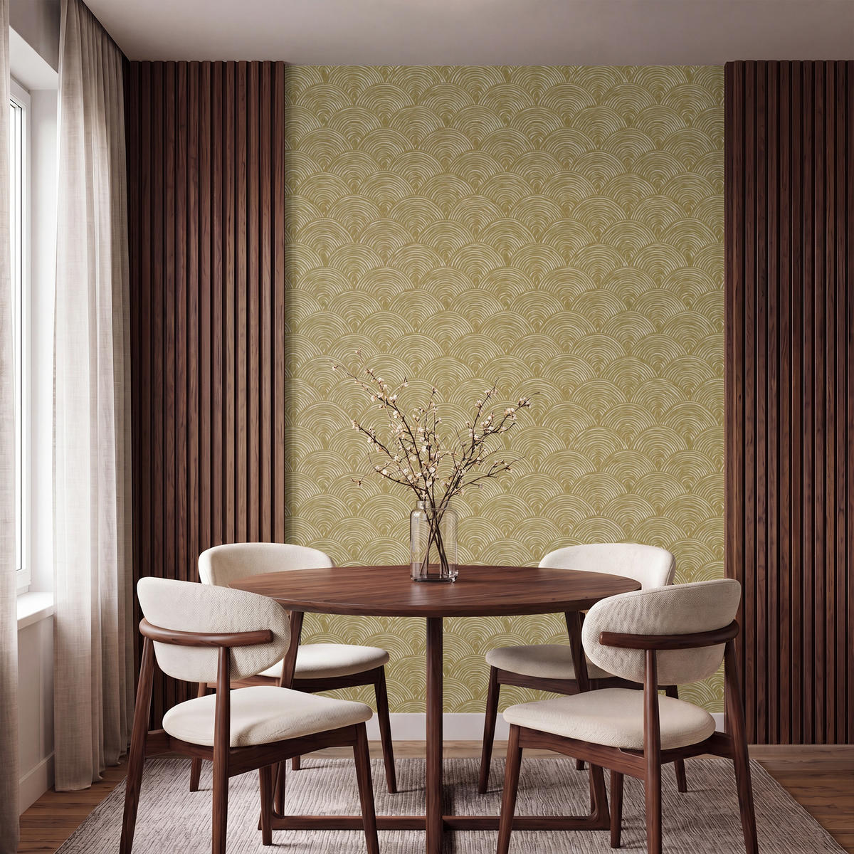 TAPETE - Fächer - Geometrisch - Grün - 140x220 cm - Goldfarben, Papier (140/220cm) - OnlyWow