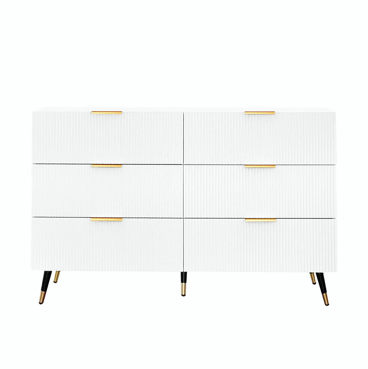 SIDEBOARD 120/40/77 cm Weiß aus Spanplatte mit 6 Schubladen - Weiß, Holzwerkstoff (120/77/40cm) - OKWISH