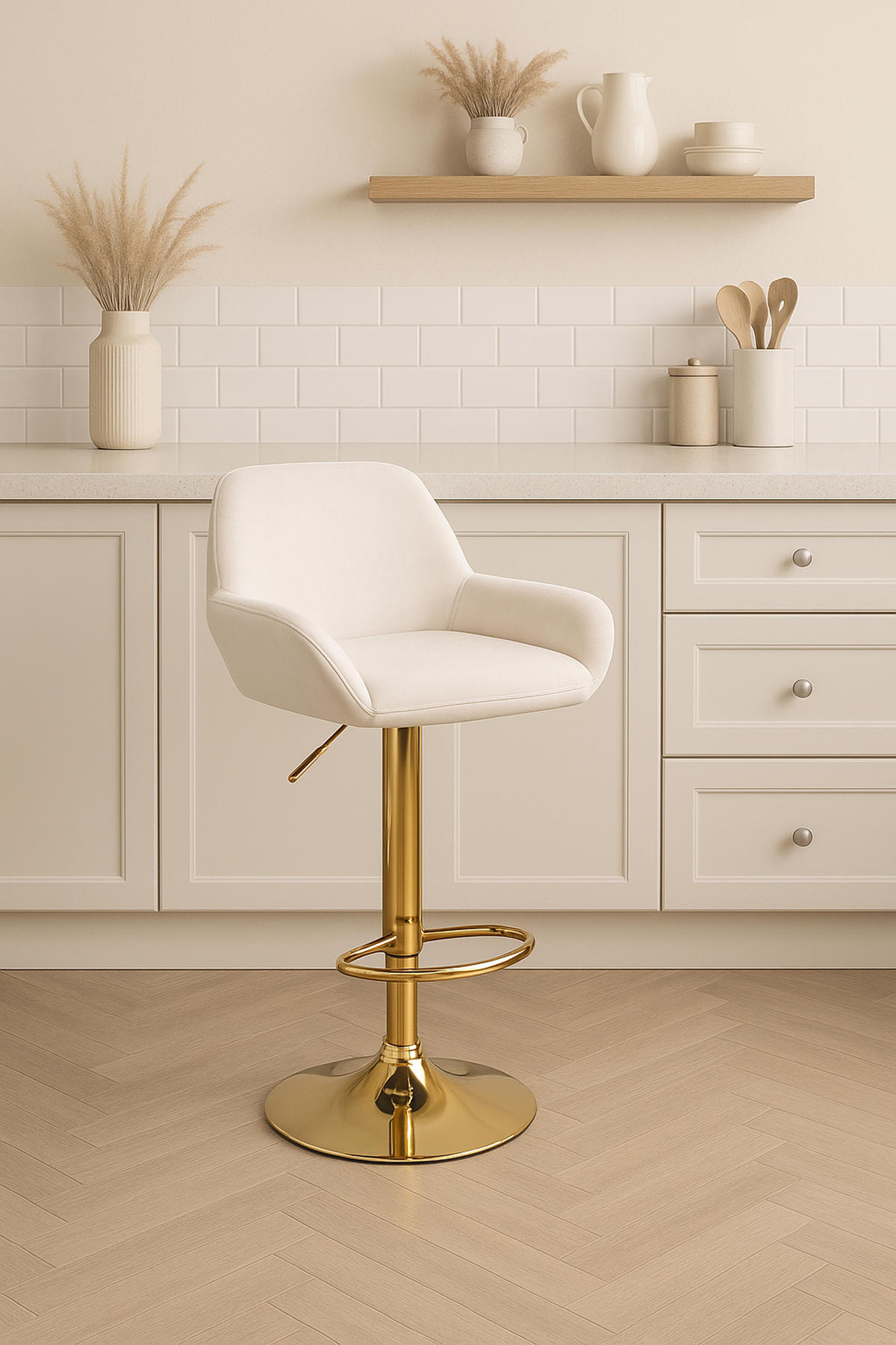 BARHOCKER 2er Set Prag Gold Samt creme - Goldfarben/Creme, Textil/Metall (51/109/52cm) - TPFLiving