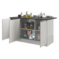 KÜCHENINSEL Glänzendes Weiß, Schiefer 90/155/90 cm - Schieferfarben/Weiß, Holzwerkstoff (155/90/90cm) - DMORA