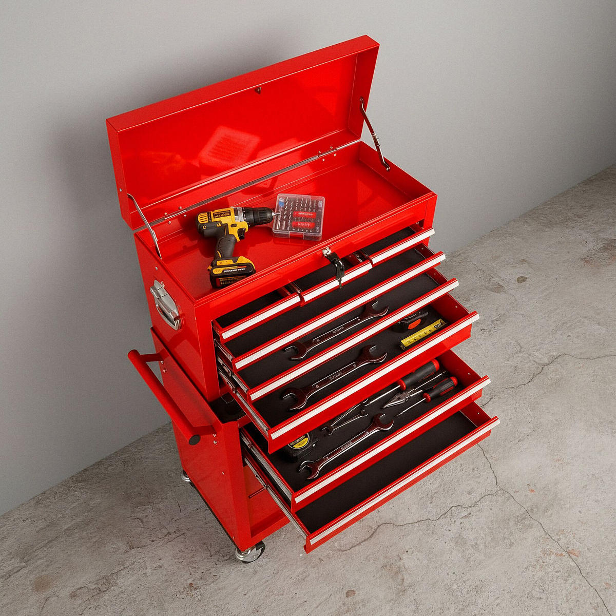 WERKZEUGWAGEN ,Rollen Ø 100 mm,rot - Rot, Metall (33/110/69cm) - tectake