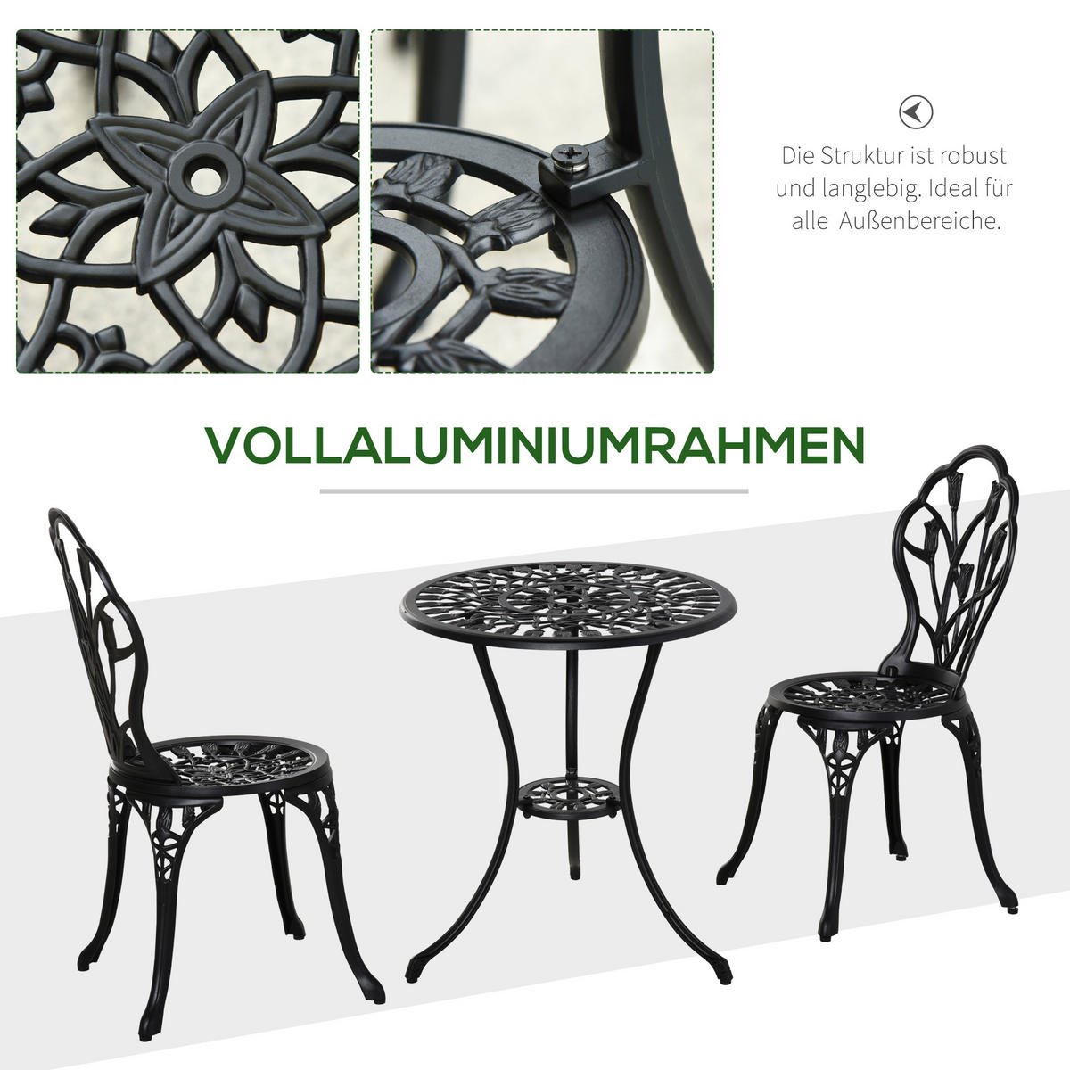 GARTENMÖBEL Set, Aluminium, Schwarz - Schwarz, Metall - Outsunny