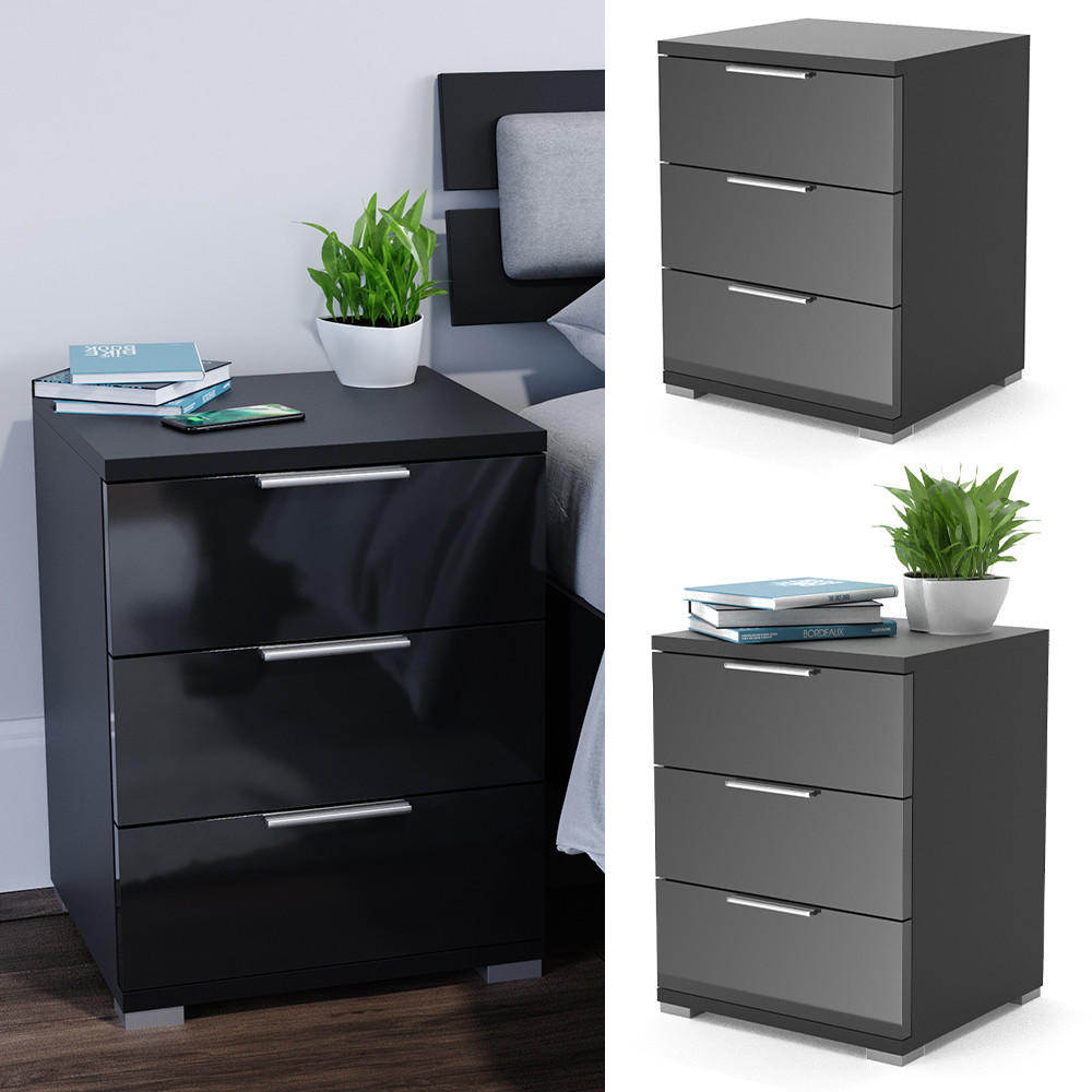 NACHTTISCH Florenz Schwarz 46.2 x 60.5 cm - Schwarz, Holzwerkstoff (46.2/60.5/42cm) - Vicco