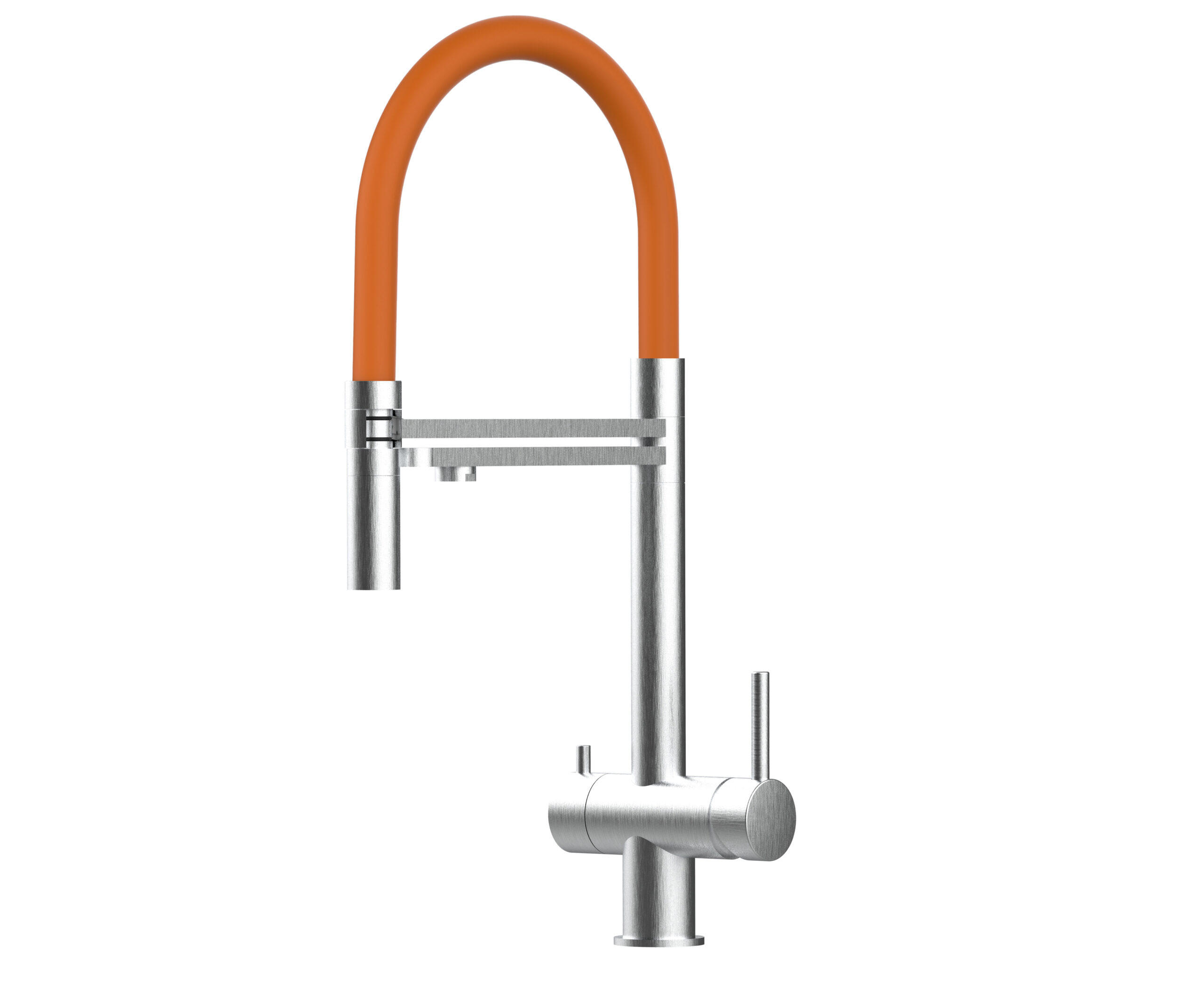 3-WEGE-KÜCHENARMATUR, Edelstahl Massiv aus Chirurgenstahl, Gebürstet und Orange, 2-Strahl-Brause - Orange, Metall (24/49/24cm) - VIZIO