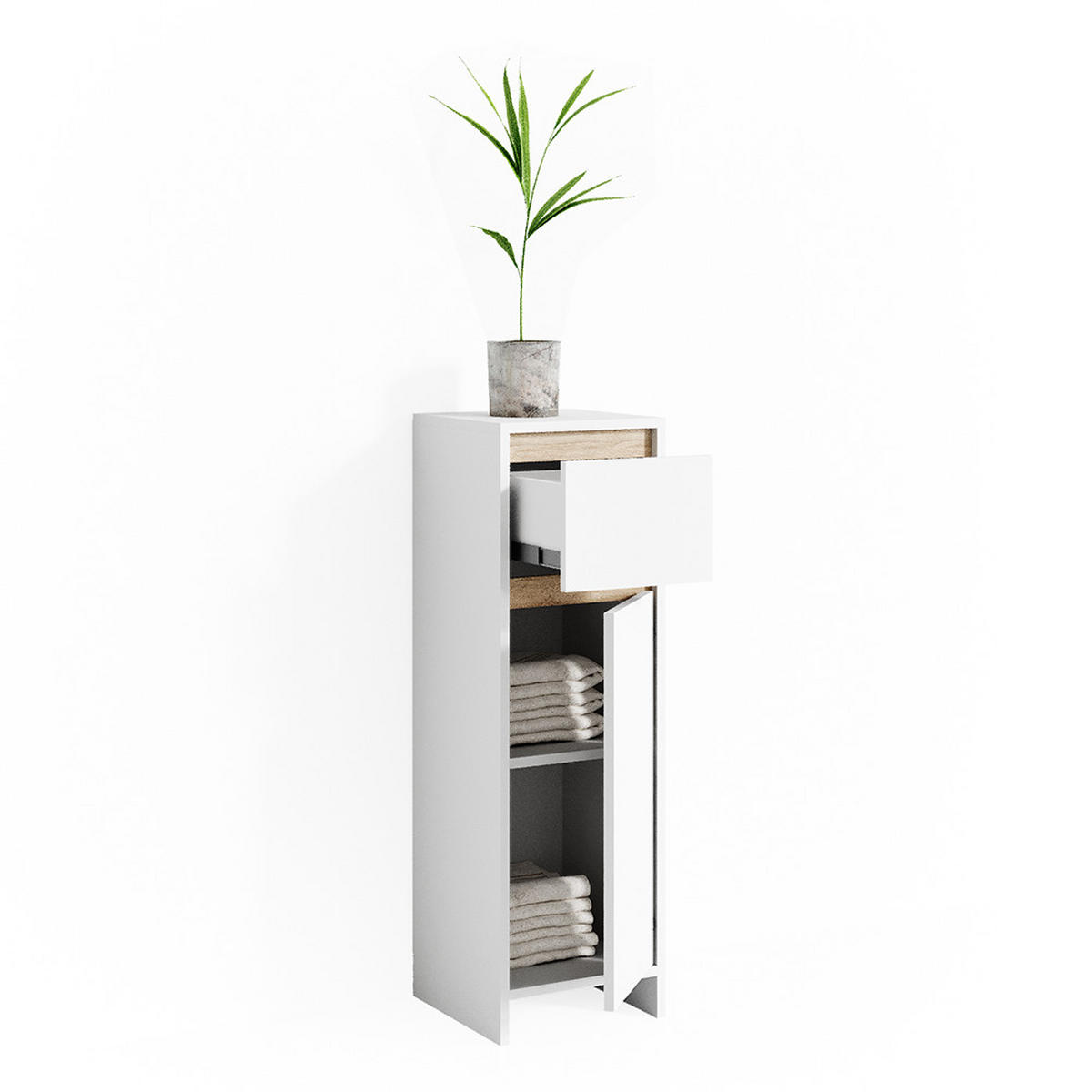 MIDISCHRANK Emma Weiß/Sonoma 30 x 95 cm - Weiß/Sonoma Eiche, Holzwerkstoff (30/95/30cm) - Vicco