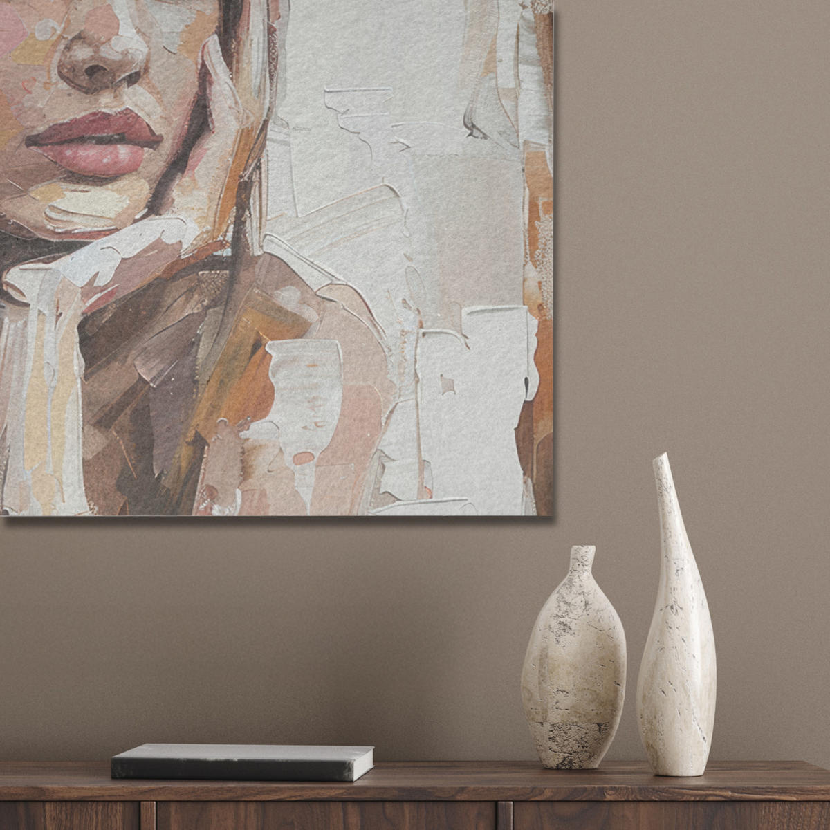 AKUSTIKPANEEL Frau - Porträt - Modern 80x60 cm - Altrosa, Textil (80/0.9/60cm) - MuchoWow