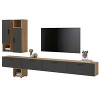 WOHNWAND grau, Eiche Artisan 300 cm, Wohnkombination hängend / stehend - Schwarz/Eiche Artisan, Holzwerkstoff/Kunststoff (300/178/34cm) - Inn.Furn