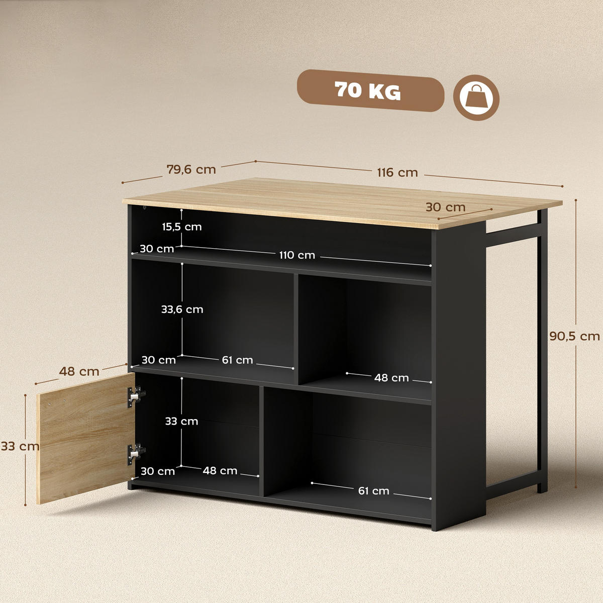 BARTISCH DE-14797 klappbar mit Schrank & 4 offenen Fächern Schwarz - Schwarz, Holzwerkstoff (116/79.6/90.5cm) - ComfortXL