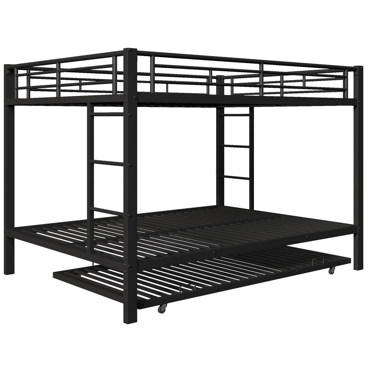 PALANDA 140/200 cm s výsuvným lůžkem a vysokými bočnicemi, stabilní kovová konstrukce, pro více dětí, Černá - černá, kov (140/200cm) - Redom