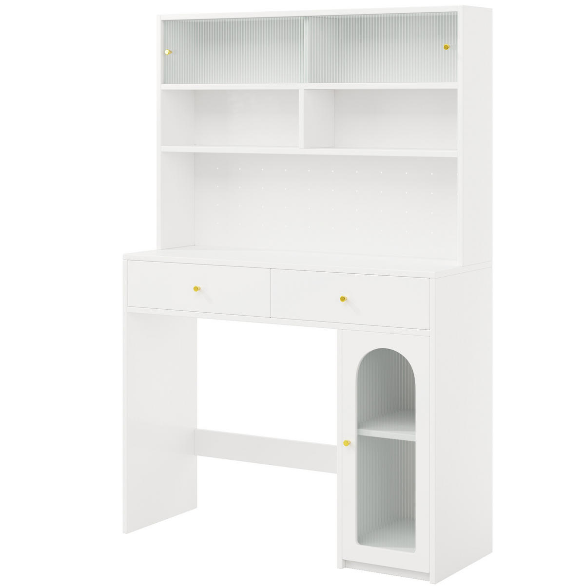 BUFFET aus MDF 120x45x180 cm Weiß mit Hakenleiste, 2 Schubladen und verstellbarem Einlegeboden - Weiß, Holzwerkstoff (120/180/45cm) - Modfu