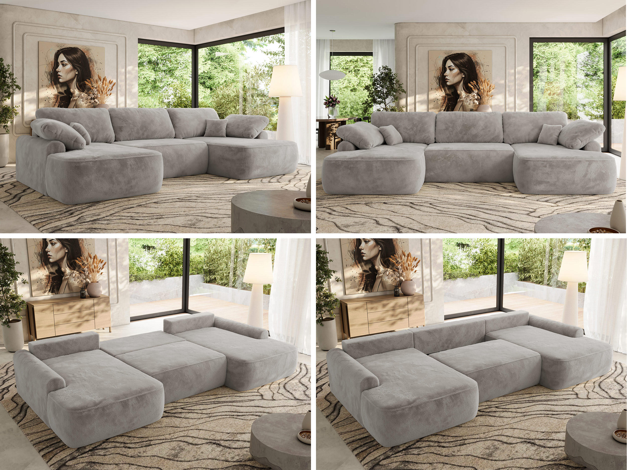 Thumbnail - MKS Wohnlandschaft, Hellgrau, Textil, 6-Sitzer, U-Form, 370x100x187 cm, Oeko-Tex®, Wohnzimmer, Sofas & Couches, Wohnland...