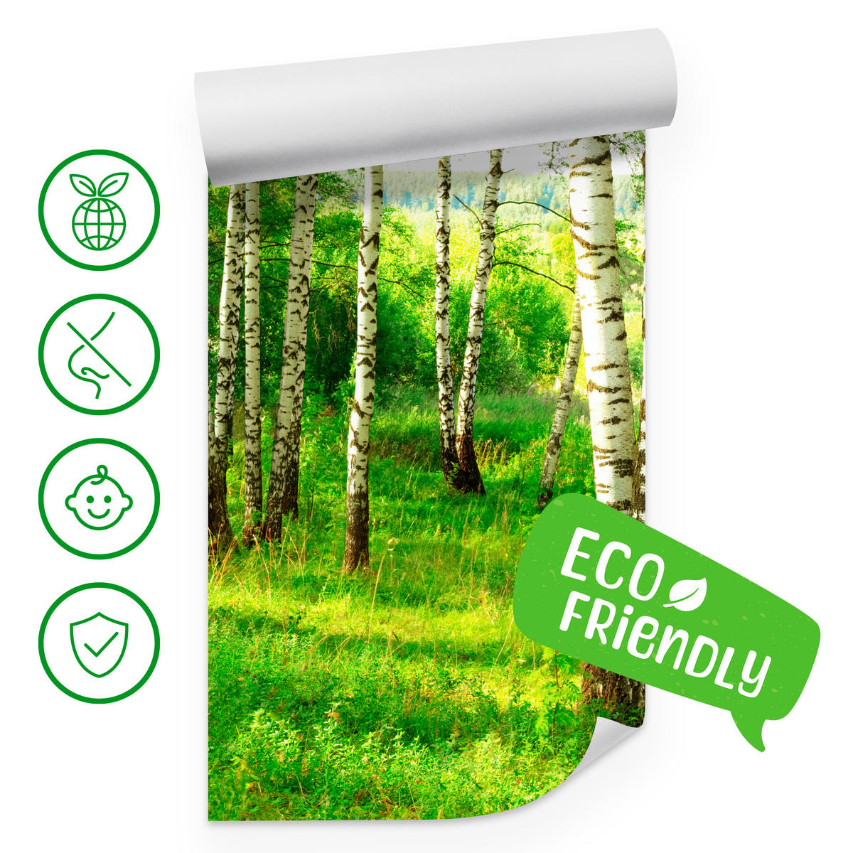 FOTOTAPETE für Esszimmer Birkenwald Bäume Natur 3D 100x70 - Schwarz/Braun, Papier (100/70cm) - Muralo