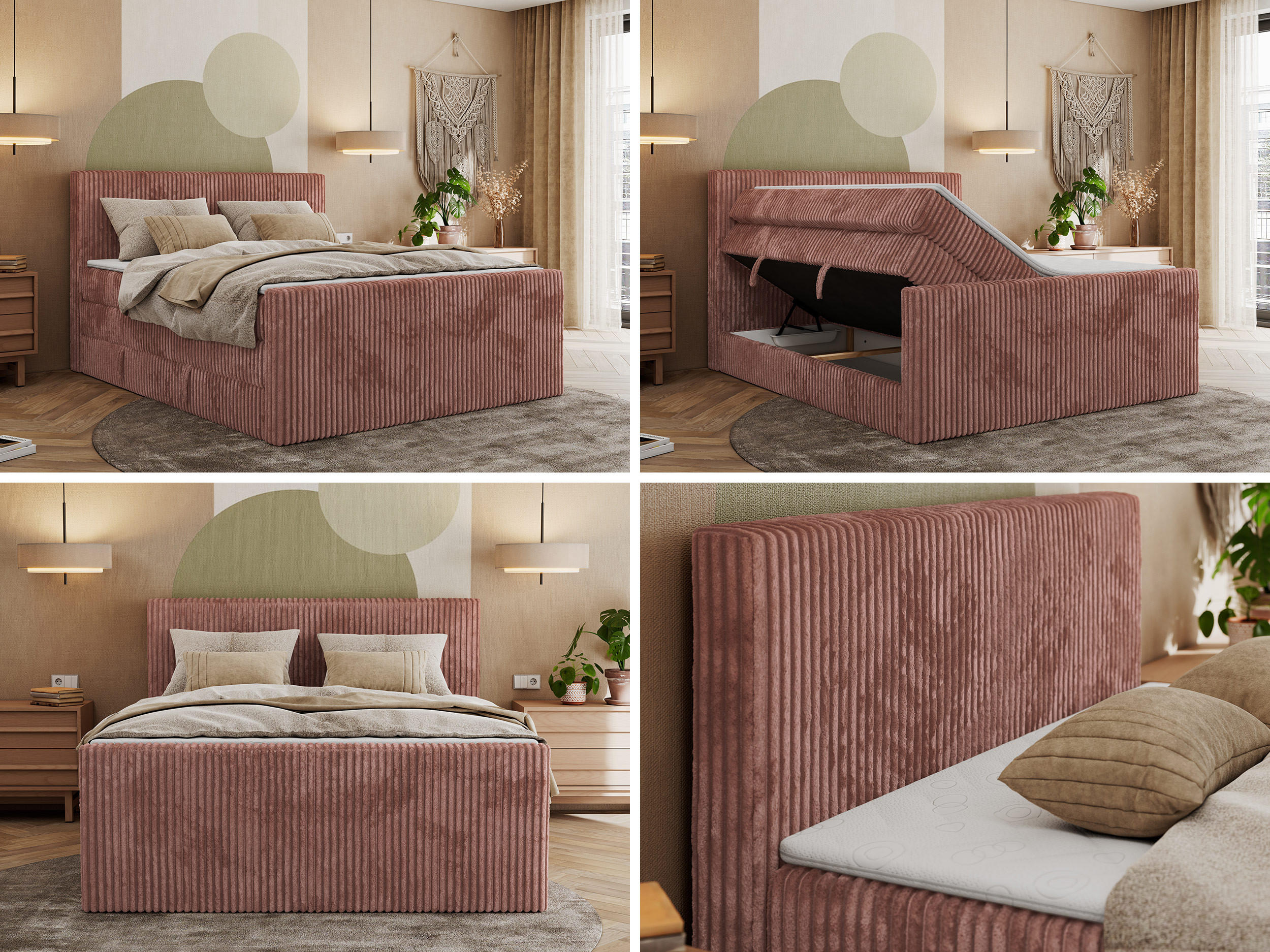 Thumbnail - MKS Boxspringbett, Rosa, Textil, 2-Sitzer, H4, 7-Zonen, Rechteckig, 200x200 cm, Oeko-Tex®, Schlafzimmer, Betten, Boxspri...
