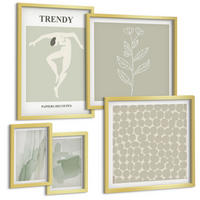 BILDER SET 5er Set - 50x50 cm & 20x30 cm & 40x60 cm Goldrahmen - Abstrakte Aquarellpflanzen - Goldfarben, Kunststoff (40/60cm) - TULUP